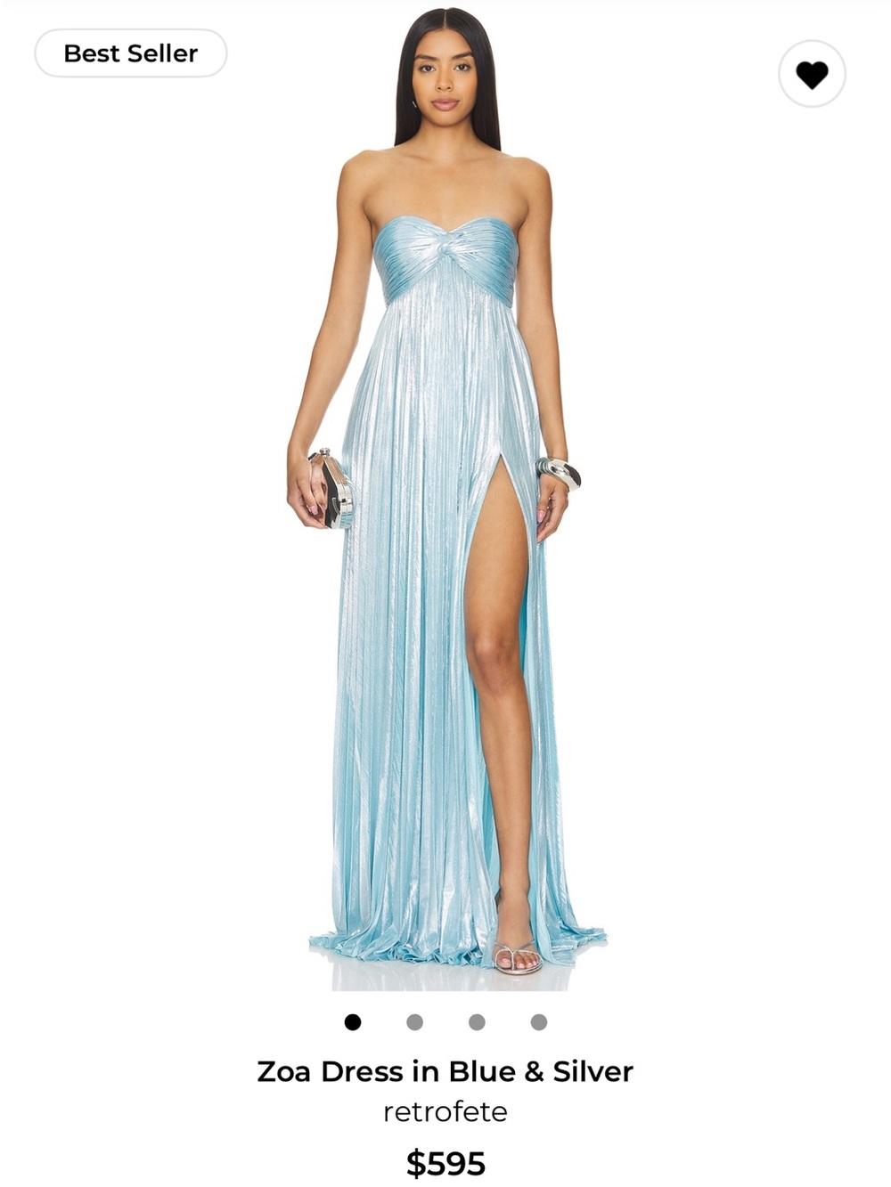Retrofete Strapless Metallic Blue-Silver Pleated Gown